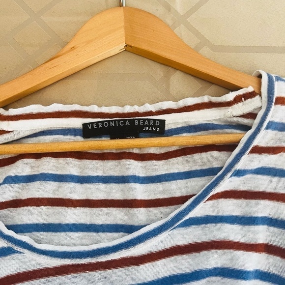 Veronica Beard Benji Striped Linen Shirt Scoop Neck Short Sleeve Size M - Picture 5 of 7